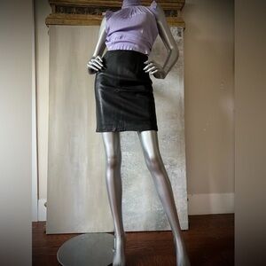 Vintage Black Leather Pencil Skirt, XS